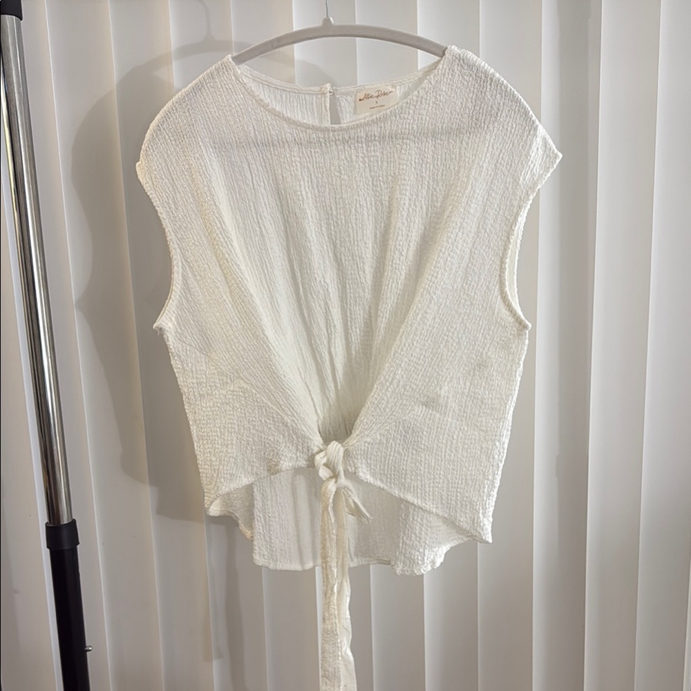 Allie Rose Cream Cap Sleeve Tie Front Blouse
